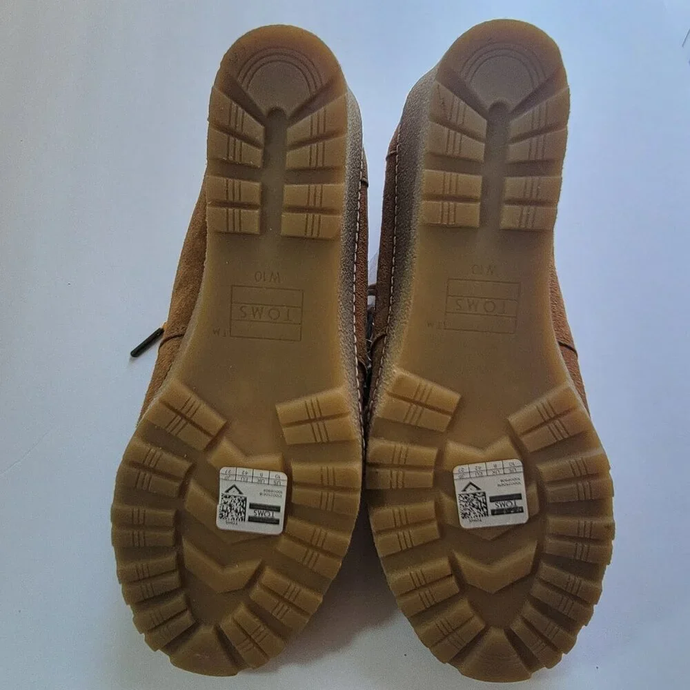TOMS Desert Tan Suede Wedge Ankle Boots Women’s Size 10 Faux Fur Lined